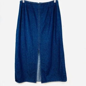 Forenza Long Denim Skirt 12  Midi Maxi Front Slit 100% Cotton Blue Back Zip Boho